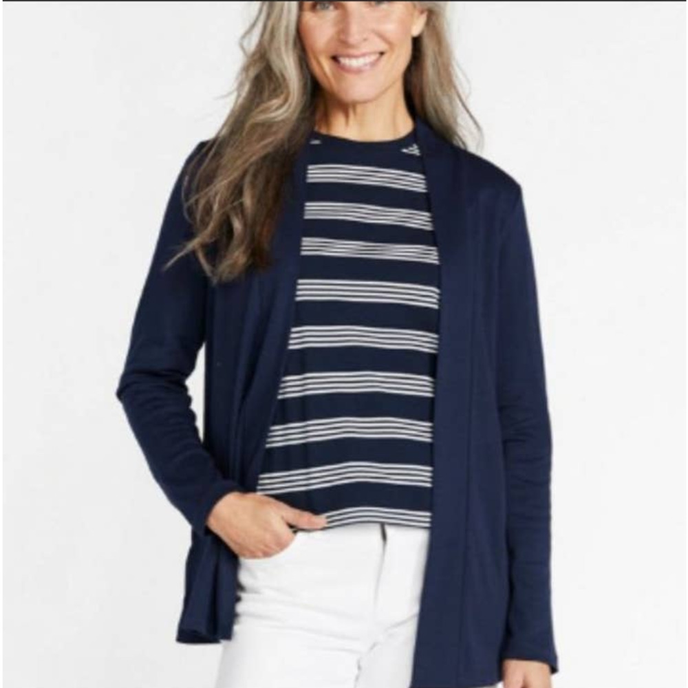 L.L. Bean Womens Black 100% Supima Cotton Open Front Classic Cardigan Sweater